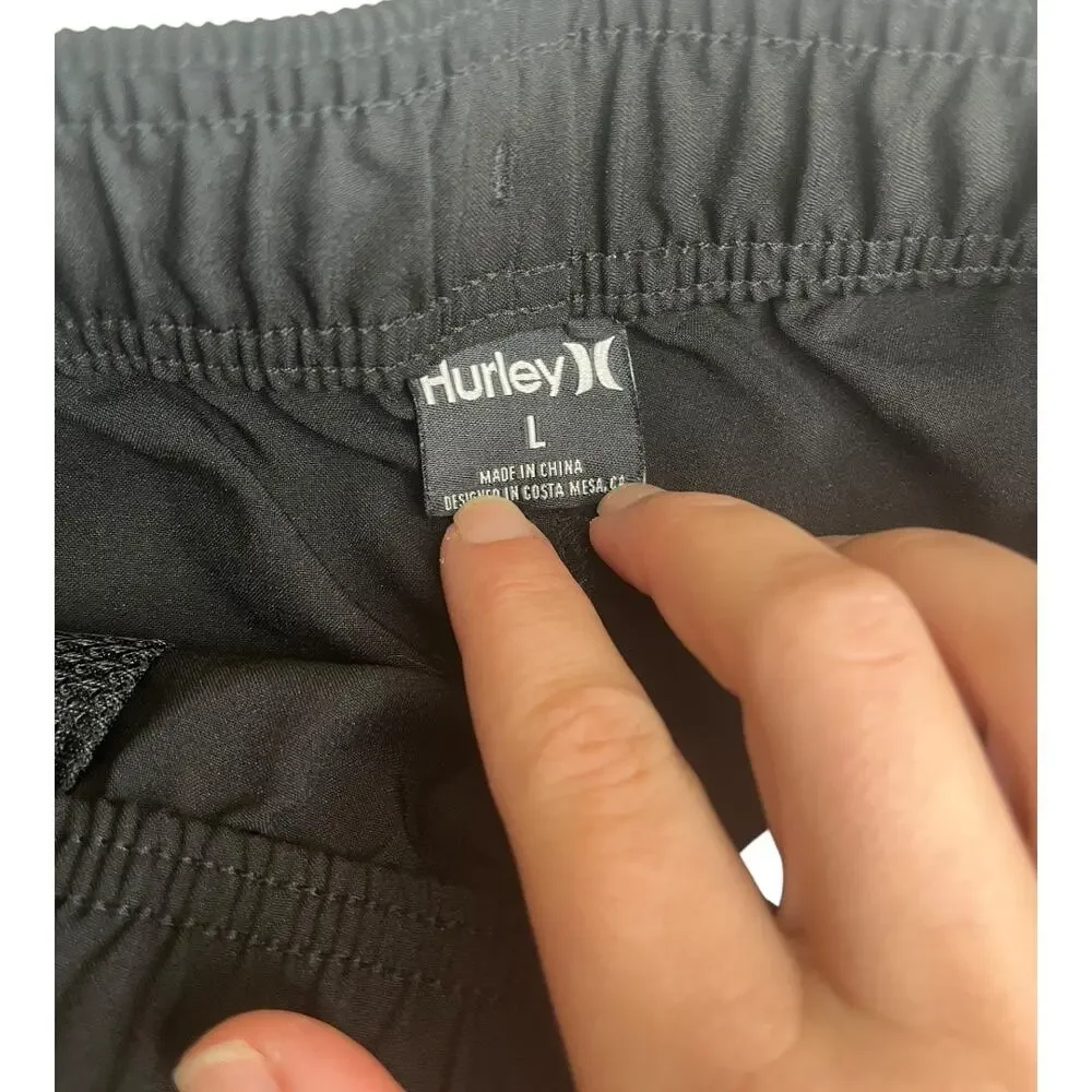 Hurley black swim trunks elastic waist drawstring back pocket mesh lined Large